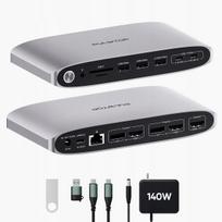 Dokavimo stotelė PULWTOP DisplayLink, 3 ekranams, su 140 W maitinimo šaltiniu