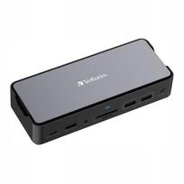 USB-C šakotuvas Verbatim Pro: 2x HDMI, DP, RJ45, 4x USB, 3x USB-C, SD, microSD, SSD, audio