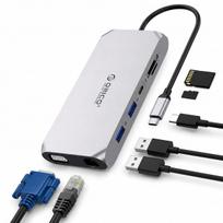 USB-C 12in1 daugiafunkcis hubas Orico: RJ45, HDMI, VGA, garso, microSD, PD 100W