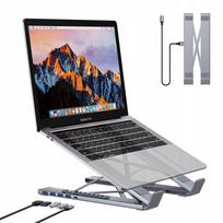 Sulankstomas aušinimo stovas nešiojamam kompiuteriui su 5-in-1 USB-C dokų stotimi