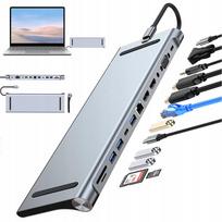 Adapteris HUB 12in1, trigubas ekranas, USB 3.0, SD, TF, audio