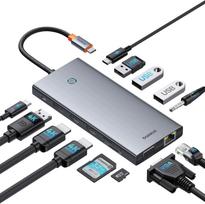 USB-C dokinė stotelė 13-in-1, 3 monitoriams, 4K HDMI, DP, VGA, PD 100W