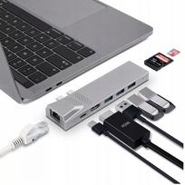 Adapteris 4Apple.pl su 2x USB-C, Thunderbolt, HDMI, LAN, USB, skirtas MacBook Air/Pro M1/M2/M3