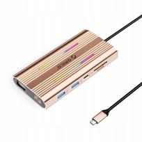 USB-C dokas Orico XDR 12in1 su RGB, 3 USB-A, USB-C PD 100W, HDMI 4K