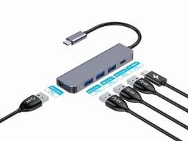 USB-C šakotuvas, 4x USB-A 3.2 GEN1, 1x USB-C PD 100W, 5 viename