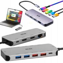 Dviguba monitorių stotelė su 2x HDMI, USB-C 3.0, RJ45, PD 100W
