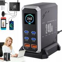 240W GaN kelių įrenginių įkroviklis iPhone, iPad, Samsung Galaxy, Nintendo