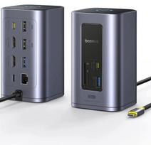 USB-C dokas 12‑in‑1 su 2 HDMI 4K, 100W PD, LAN, USB 10Gbps
