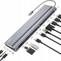 Nešiojamojo kompiuterio stotelė MAGBAC USB-C, 14 jungčių, palaiko 3 monitorius