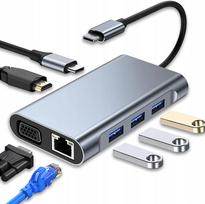 USB-C 7–1 hubas: HDMI 4K, VGA, PD 100W, USB 3.0, Ethernet dokas