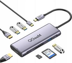 USB-C HUB 8-ių jungčių stotelė su dviguba ekrano parama