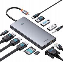 USB C daugiafunkcis adapteris Baseus 13 viename, 100W PD, 2×HDMI 4K60, DP 4K120, VGA, Ethernet, 10Gbps 3.1