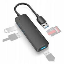 USB šakotuvas 4-in-1 su MicroSD kortelių skaitytuvu, USB 3.0/2.0, 5Gb/s, juodas