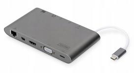 Dokavimo stotelė DIGITUS USB-C, 11 jungčių, dvigubas 4K monitorius, PD 2.0