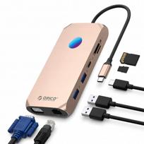 USB-C stotelė Orico 12 viename: HDMI 4K, VGA, RJ45, MicroSD, AUX, PD 100W