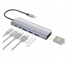 USB-C jungtis HUB 6in1 su HDMI 4K, 3x USB 3.0, PD 100W dokas