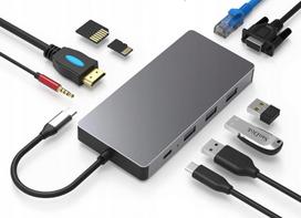 Doko stotelė 10-in-1 USB-C 3.1: HDMI 4K, VGA, USB, RJ45, SD, ausinių lizdas