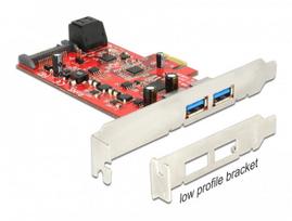 PCIe x1 plokštė Delock 89389: 2 USB 3.0 išorinės, 2 SATA 6Gb/s vidinės jungtys