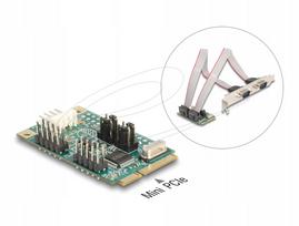 Mini PCIe plokštė Delock 95276, 2x RS-232 jungtys, 5V / 12V