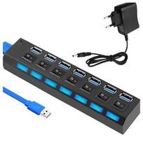 USB šakotuvas 3.0, 7 jungtys, 60 cm su maitinimo adapteriu