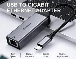 Išorinė tinklo korta REAL-EL CE-150, USB-C į RJ45, 1000Mb/s, metalinė