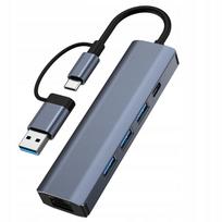 USB-C į RJ45 Ethernet adapteris, gigabitinis LAN tinklo adapteris su USB šakotuvu