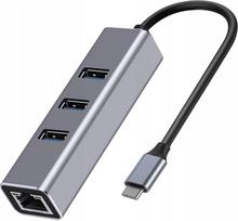 USB C 3.1 tinklo adapteris su RJ45 Gigabit Ethernet ir 3x USB 3.0 lizdais
