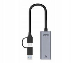 Tinklo adapteris Unitek USB-C/A į RJ45, 10/100/1000Mbps