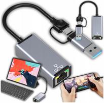 Išorinė tinklo korta USB C/USB A su RJ45 adapteriu, 1000Mbps