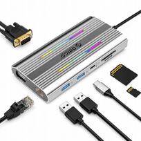 USB-C jungčių stotelė Orico 12-in-1: HDMI 4K, VGA, RJ45, Micro SD, PD 100W, RGB