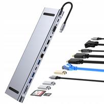 USB-C prijungimo stotis 12-in-1 su HDMI 4K, USB 3.0, VGA, DisplayPort, SD/TF, PD