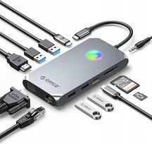USB-C stotelė ORICO 12-in-1 su HDMI adapteriu ir 4K, RGB apšvietimu