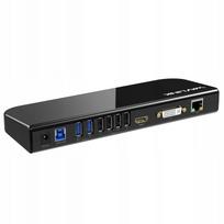 Universalus USB 3.0 nešiojamojo kompiuterio dokas, dvi monitorių jungtys, DVI/HDMI iki 2048 × 1152