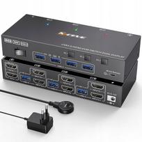 KVM jungiklis HDMI 3 kompiuteriams, 2 monitoriams, 4K 60Hz/144Hz, 4x USB 3.0, modelis KVM302AS