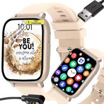 Išmanusis laikrodis, smėlio spalvos, Bluetooth, pulso matuoklis, sportiškas dizainas