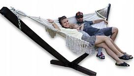 Dviejų vietų kabamoji lova su rėmu COMFORT ZONE, boho stiliaus, ekru, iki 200 kg
