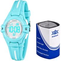 Vaikiškas laikrodis XONIX, mėlynas, skaitmeninis LED, 10 ATM, su chronometru ir žadintuvu