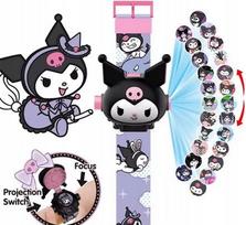 Vaikiškas laikrodis su 3D KUROMI ir Hello Kitty, LED skaitmeninis ekranas, projektorius