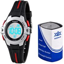 Vaikiškas laikrodis XONIX, juodas, skaitmeninis LED, 10 ATM, su chronometru, žadintuvu ir laikmačiu