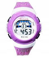 Vaikiškas elektroninis laikrodis HONHX, violetinis-mėlynas, su data ir chronometru, 12/24 val. formatas