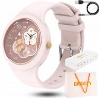 Moteriškas išmanusis laikrodis SMARTWATCH GRAVITY, rožinis, su pokalbių, pulso, miego stebėjimo ir žaidimų funkcijomis