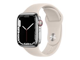 Išmanusis laikrodis Apple Watch 7 41 mm, sidabrinis plienas, Cellular LTE, eSIM, smėlio spalvos dirželis