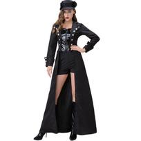 Medieval steampunk gothic coat, long trench coat for women, catwalk, stage performance clothing S black