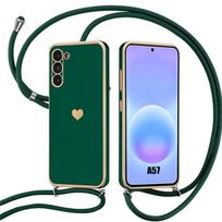 Lanyard Case - BOOLING - for Samsung Galaxy A57 5G - Silicone Heart Pattern - Night Green žalia