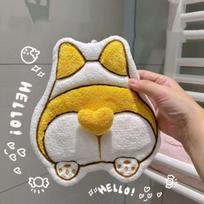 Cute Cat Corgi Egg Butt Hand Towel Coral Fleece Velvet Absorbent Hanging Towel Quick-Drying Thickened Handkerchief Washcloth orange