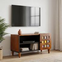 TV Cabinet with Door Walnut Finish 80 x 33 x 46 cm Solid Mango Wood
