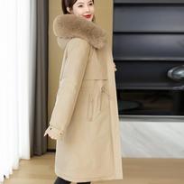 Winter new cotton-padded clothes, hooded removable fur collar cotton clothes, one dress and three wear versatile women's coats M chaki