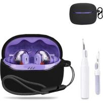 for JBL Tune Beam 2 Case Cover,NOUKAJU Earphone Protective Cover(with Carabiner + Lanyard + Cleaning Pen) black
