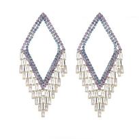 Luxury Fashion Long Crystal Zircon Drop Earrings Geometry Personality Statement Earring Wedding Earring Jewelry Pendientes multi gray
