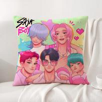 Saja Boys K-Pop Demon H-Hunters Pillow Case Natural Linen Organic Fabric Double-Sided Printing Breathable Perfect For Home Decor double sided printing:300x300mm gray